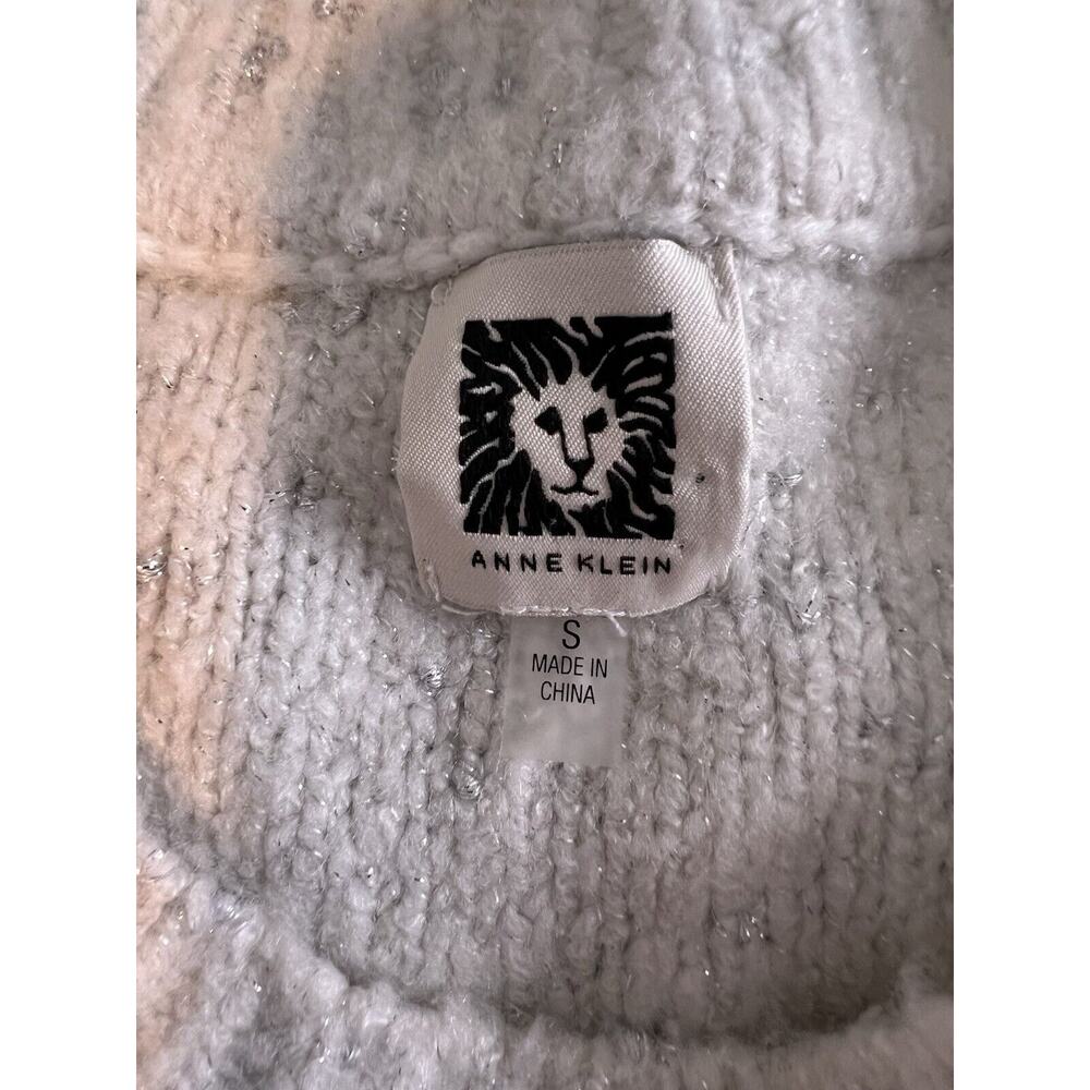 Anne Klein Sweater Women's Small Crewneck White with Metallic Silver - Picture 5 of 10